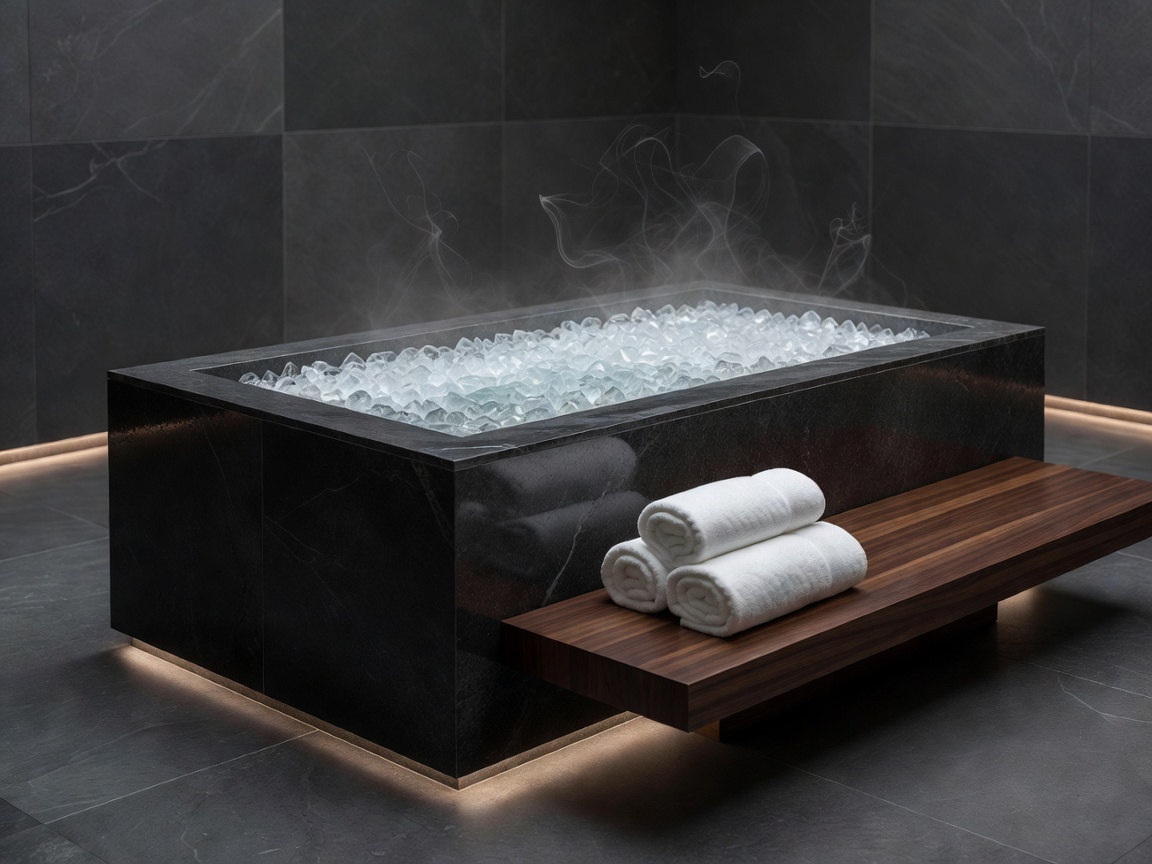 Cold plunge ice bath setup in luxury health club spa