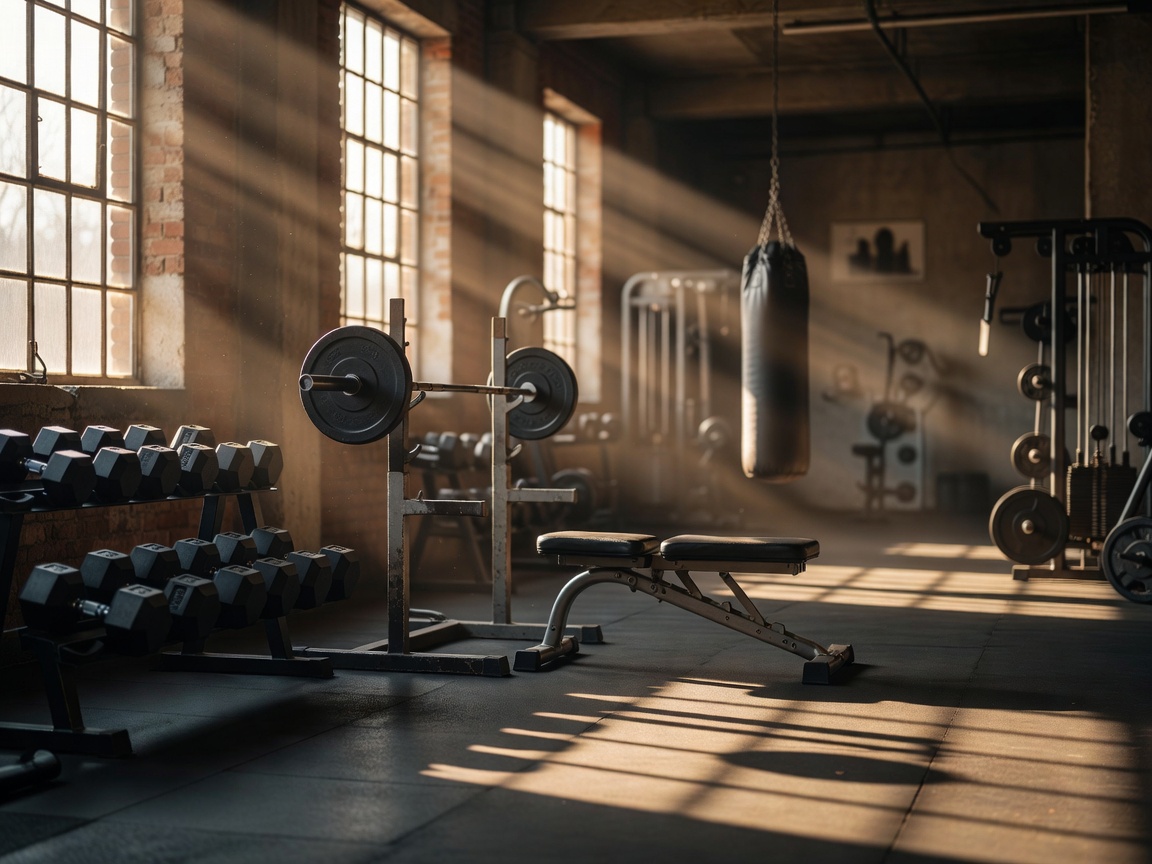 Gym environment with sunlight streaming in through natural daylight glass roof