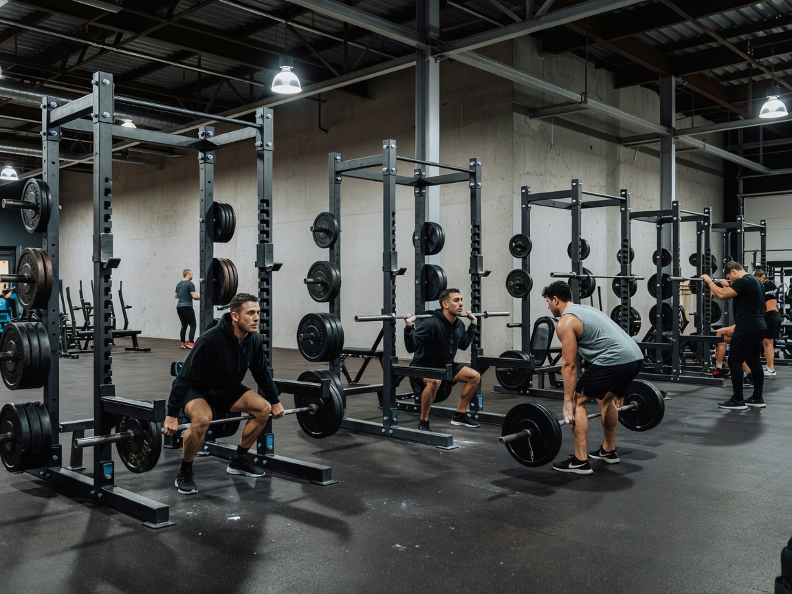 Gym lifting area with power racks