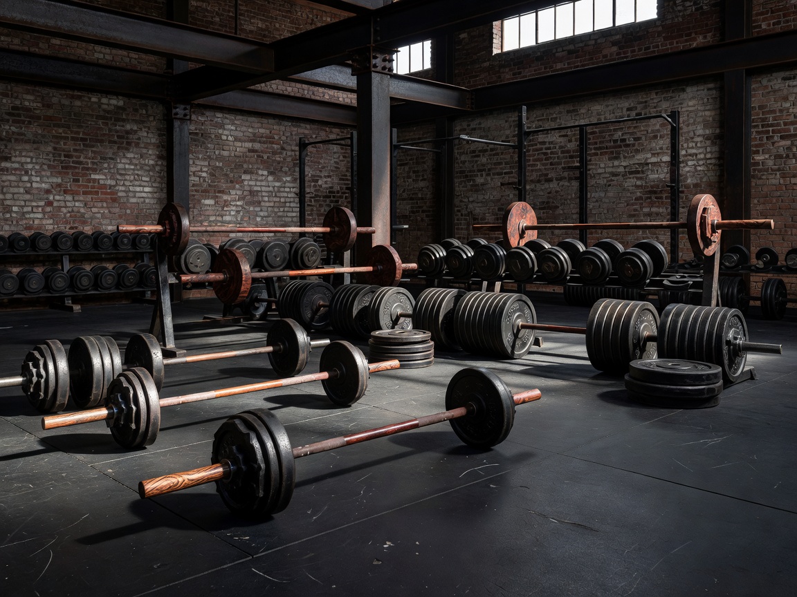 Iron and Ironwood Club free weights area with heavy dumbbells and power racks